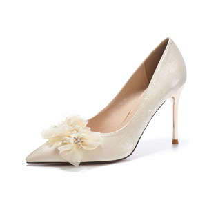 9888A-123 Chaussures à talons aiguilles en satin à bout pointu avec décoration florale pour mariage, soirée, élégantes chaussures à talons hauts pour femmes - Product Image 5