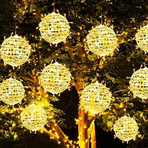 Globe Fairy Led Plastic Rattan Ball String Lights Indoor Outdoor IP65 Waterproof Remote Control Rechargeable Christmas Party