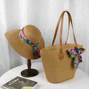 Wholesale Unisex Floppy Paper Beach <b>Bag</b> with Flower & Bowknot <b>Hat</b> Travel Summer Vacation <b>Bag</b> and <b>Hat</b> Set - Product Image 2