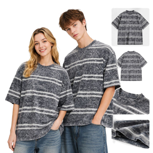 T-shirt Homme Rayé Vintage OEM 260 g/m² Personnalisable Logo Rétro Coupe Boxy Oversize - Product Image 1