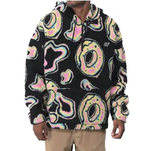 fashion graphic print quarter zip Y2K hoodies Sherpa embroidered logo Psychedelic Tech Fleece Donut Hooded hoodie