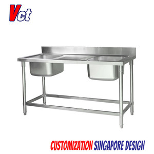 Victory อ่างล้างจานสแตนเลสคู่พร้อมกระดานระบายน้ำสำหรับโรงแรมและร้านอาหาร - Product Image 4