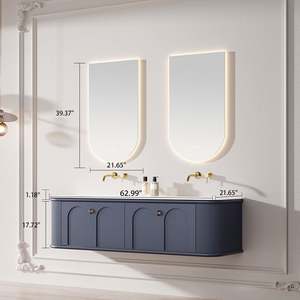 Foshan Factory Plywood <b>Wall</b> <b>Mounted</b> Bathroom <b>Cabinet</b> with Lacquer Door Hotel Villa Artificial Marble Countertop Bathroom Vanity - Product Image 3