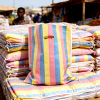 Multicolor gestreepte PP geweven zak, plastic PP geweven boodschappentas, Ghana markt tas, export naar Afrika, verpakking voor graan, rijst en fruit.
