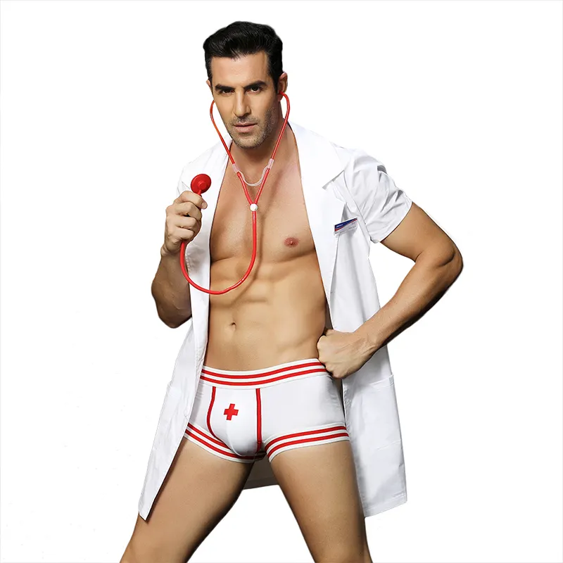 Lingerie sexy para homens, fantasias de médico sexy de alta qualidade, traje de jogo branco para festa, oferta, erótico, homem