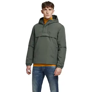 New Design Wholesale Hooded Half Zip Button Front Jacket Men's Autumn Windbreaker