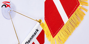Venta caliente personalizado mundo país <span class=keywords><strong>bandera</strong></span> banderín <span class=keywords><strong>bandera</strong></span> 3*5 pulgadas Dinamarca <span class=keywords><strong>bandera</strong></span> <span class=keywords><strong>danesa</strong></span> pequeña ventana coche colgante dorado Fringy Banner - Product Image 3