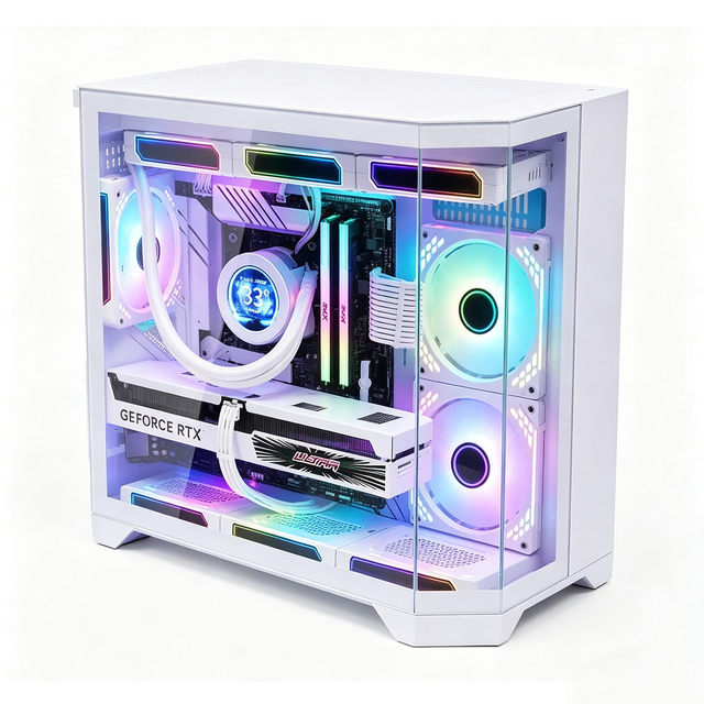 Meiya's Customized White Tower Cool Design Tempered Glass Gaming Computer case for PC Gamers