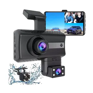 Dash Camera a 3 canali per auto 1080P FHD DVR registratore di guida per auto schermo IPS da 3.5 pollici telecamera per cruscotto con visione notturna IR