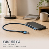 Kabel Pengisian Daya USB A ke Tipe C, Jalinan Nilon Biru, 3A Pengisian Cepat, Casing Aluminium, Kabel Data untuk Smartphone, Logo Dapat Disesuaikan
