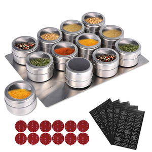 Stainless Steel Spice Tins Spice Seasoning Containers Magnetic Spice Jars With Wall Mounted Rack
