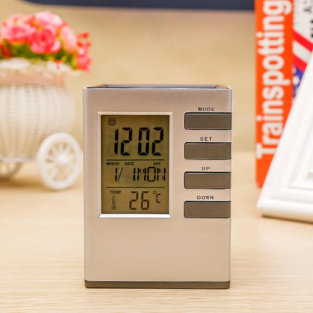 Office pen holder LED alarm clock