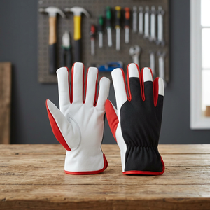 Gants d'assemblage en cuir PU noir, blanc et rouge du groupe JNA avec poignet élastique, bouts de doigts antidérapants, usage général, 11 oz, 10 pouces - Product Image 5