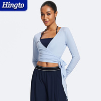 Haut de yoga actif à nouer, coupe ajustée, doux pour la peau, 90% nylon 10% élasthanne, décontracté, ruban de gaze, manches longues