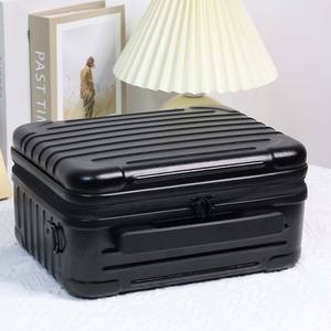 Qihui <b>Professional</b> <b>Makeup</b> Case Black Pc Material Zipper Closure Portable Cosmetic <b>Bag</b> With Soft Handle Stripe Pattern - Product Image 1