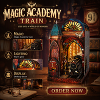 Hamaileon Puzzle Kayu Stasiun Kereta Ajaib Rak Buku Miniatur DIY Model Kit Kerajinan Gotik dengan Lampu LED Hadiah