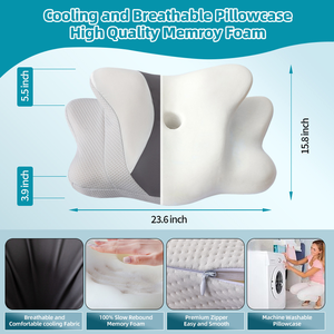<span class=keywords><strong>Oreiller</strong></span> papillon moderne de haute qualité pour les dormeurs latéraux avec rembourrage en mousse à mémoire de forme lavable, protection cervicale - Product Image 4