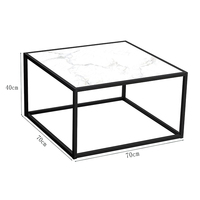 Table basse carrée moderne en métal noir avec plateau en bois à texture marbrée, table basse de luxe pour le salon, décoration d'intérieur