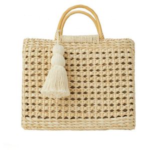 Summer Natural Straw Basket <b>Bag</b> Wood Handle Clutch Beach Hand <b>Bag</b> for Women - Product Image 1