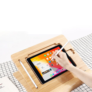 Bamboo <b>Tablet</b> <b>Stand</b> Height Adjustable Foldable Wood Natural Color <b>For</b> Drawing And Video Viewing With Charging Port - Product Image 3