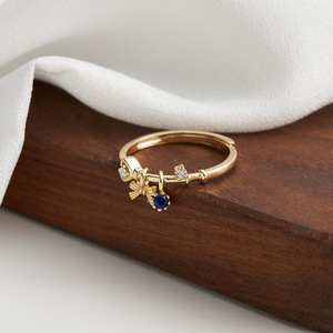S925 <strong>Sterling</strong> <strong>Silver</strong> <strong>Ring</strong> CZ Zircon Jewelryfor Women Blue Stone Bow Knot Gold Plated <strong>Ring</strong> - Product Image 5