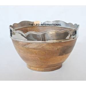 Ensembles de forme ronde en métal en bois et acier de 2 bol Style fantaisie moderne servant des collations de bonbons bol décoratif pour la maison - Product Image 2