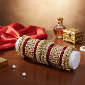 Elegant Kundan Stone & Pearl Acrylic Bangles Set Designer Fine Jewelry Premium Bridal Collection - Product Image 3