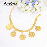 Ensemble de bijoux plaqué or de Dubaï au design original, collier et bracelet, ensemble de bijoux en forme de pièce de monnaie, vente en gros