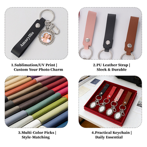 Porte-clés en cuir, cadeau <span class=keywords><strong>d</strong></span>'affaires, mode, sublimation vierge, photo, breloque en métal, porte-clés en cuir PU - Product Image 4