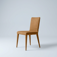 Chaise de salle à manger marron design, style mi-siècle, luxe moderne, dossier haut, rembourrée en mousse, avec revêtement en cuir texturé