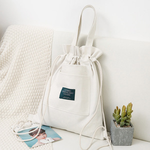 OEM personalizado bolso de compras al por mayor de algodón cordón mochila con bolsillo dibujar cadena bolso para dama - Product Image 3