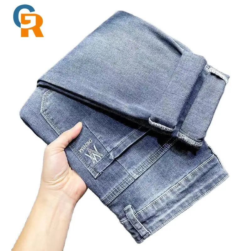Long xi Custom Hot Sale Style Summer Thin Stretch Jeans Wholesale Soft Breathable Skinny Embroidered Printed Men's Jeans