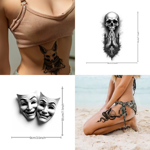 Tatuajes Temporales Realistas <span class=keywords><strong>de</strong></span> Calaveras, Manos en Oración, Lobo, Búho, Grim Reaper, Escorpión y Rosa en Negro y Gris para Adultos - Product Image 3