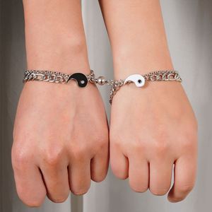 Chinese Yin Yang Splicing Ball Magnetic Buckle <b>Couple</b> <b>Bracelet</b> Set Stainless Steel Chains Fine <b>Bracelet</b> for Men and Women - Product Image 2