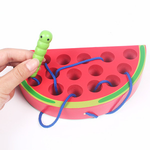 Allacciatura in legno giocattoli per infilare la frutta blocco di legno Puzzle mano occhio coordinazione <span class=keywords><strong>gioco</strong></span> giocattoli per l'apprendimento precoce bambini educativi - Product Image 3