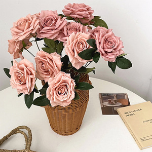 Bouquet de roses artificielles 7 têtes, fleurs en soie couleur cappuccino, pour mariage, décoration intérieure, fait main - Product Image 4