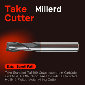 Fraise à queue en carbure monobloc Ttake Standard Ta1400, revêtement Nano TiAlN, hélice 30 degrés, 2 dents, pour usinage de métaux - Product Image 3