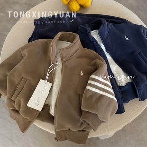 Children's Fleece Lined Winter Set Thickened Jacket Pants Windproof With Label Boys Girls Outwear - Product Image 4
