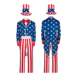 Disfraz de Cosplay del Tío Sam de Star's Edge para Hombre, Traje a Rayas Rojo, Blanco y Azul, Sombrero de Copa, Día de la Independencia, Halloween - Product Image 2