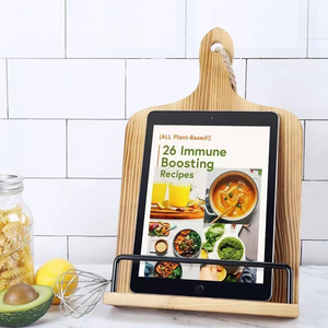 Support de <span class=keywords><strong>livre</strong></span> de <span class=keywords><strong>cuisine</strong></span> en bois de pin avec porte-pages en métal, support de lecture pour tablette de comptoir de <span class=keywords><strong>cuisine</strong></span> OEM - Product Image 4