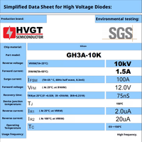 Diode redresseuse en silicium haute tension HVGT GH3A-10K 3.0A 10kV 75nS à récupération rapide et à courant élevé, montage en surface -55~+150°C