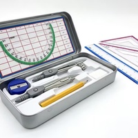 Juego de Dibujo de Geometría Matemática de Metal de 9 Piezas para Estudiantes, con Caja de Papel, Venta al Por Mayor