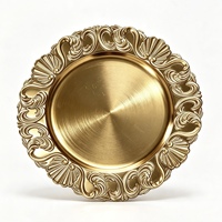 Assiette de présentation en plastique PP plaqué or personnalisée, motif coquillage baroque et décorations en relief, pour décoration de table de mariage et de fêtes