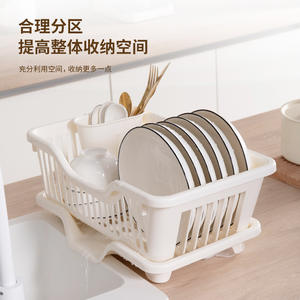 Égouttoir à vaisselle en plastique de grande taille, carré, antidérapant, avec plateau pour le rangement et l'égouttage en cuisine - Product Image 3