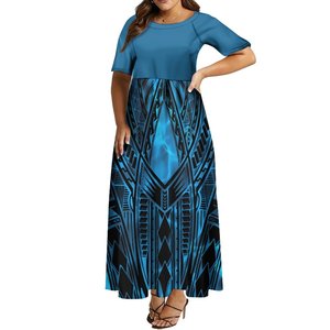 Vestido Largo con Cuello Redondo, Transpirable, con Diseño de Arte de las Islas del Pacífico, Tallas Grandes hasta 8XL, Personalizable Bajo Demanda, para <span class=keywords><strong>la</strong></span> Noche, Sin Pedido Mínimo - Product Image 1