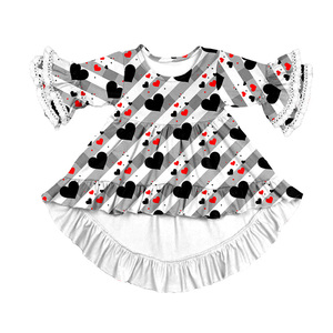 Milk Silk Printed <b>Girls</b> <b>Dress</b> With Ruffle Hem OEM ODM Custom Heart Floral Kids Twirl <b>Dress</b> Long Sleeve Princess <b>Dress</b> Wholesale - Product Image 2