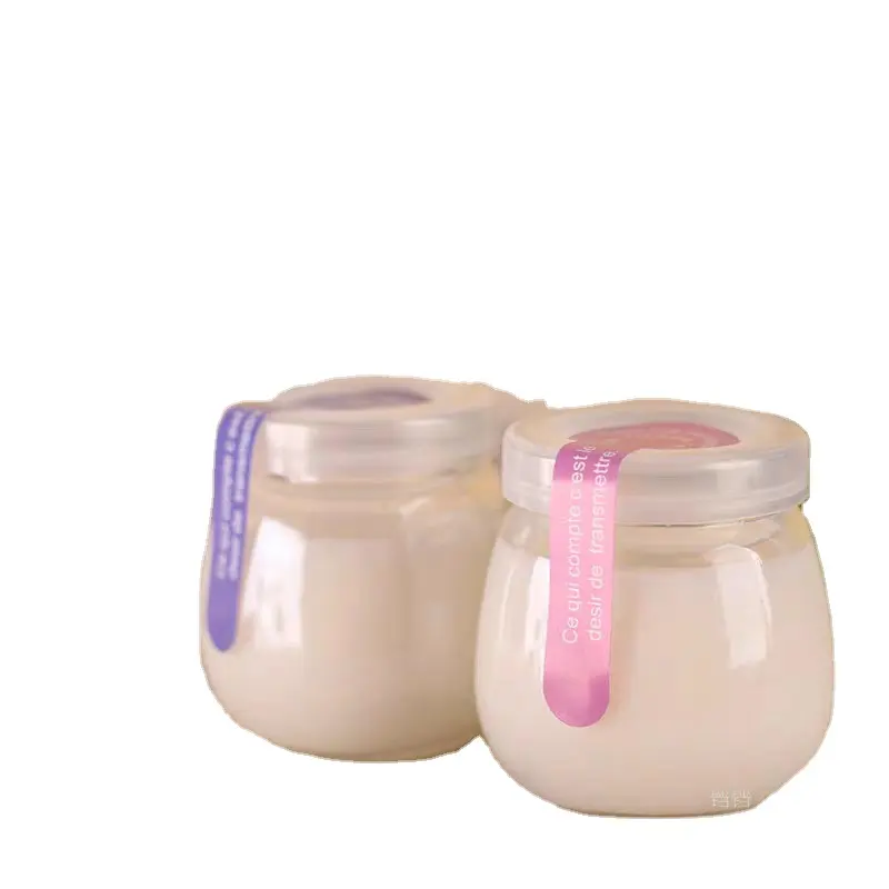 Commercio all'ingrosso 100 200 300ml rotondo grasso vuoto contenitore di stoccaggio latte budino bottiglia di vetro vasetti di Yogurt con coperchio di plastica