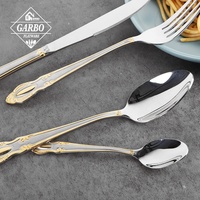 Ensemble de couverts en acier inoxydable de qualité alimentaire, finition miroir, manche doré, couteau, fourchette, cuillère, logo personnalisé pour mariage, fête, table, couverts