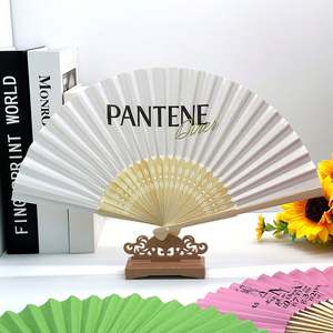 Abanico Plegable de Bambú y Seda con Logotipo Personalizado, Grabado, Abanico de Mano de Tela Personalizado para Bodas - Product Image 4