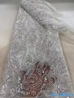 Haute qualité africain Tulle Net dentelle tissu lourd perlé luxe 3D dentelle tissu avec séquence pour robe de mariée